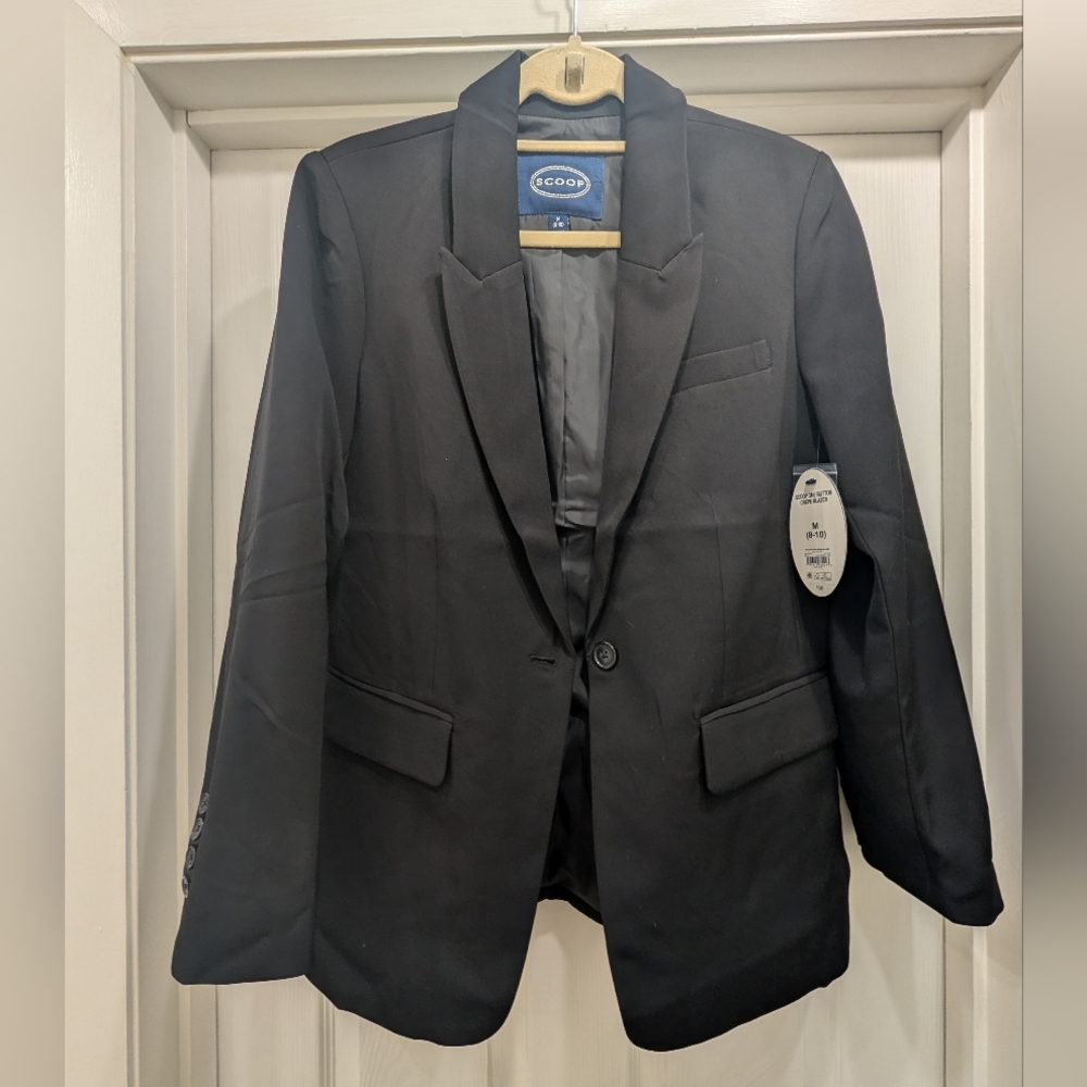 Scoop One-Button Crepe Blazer – Black | Size Medium | NWT